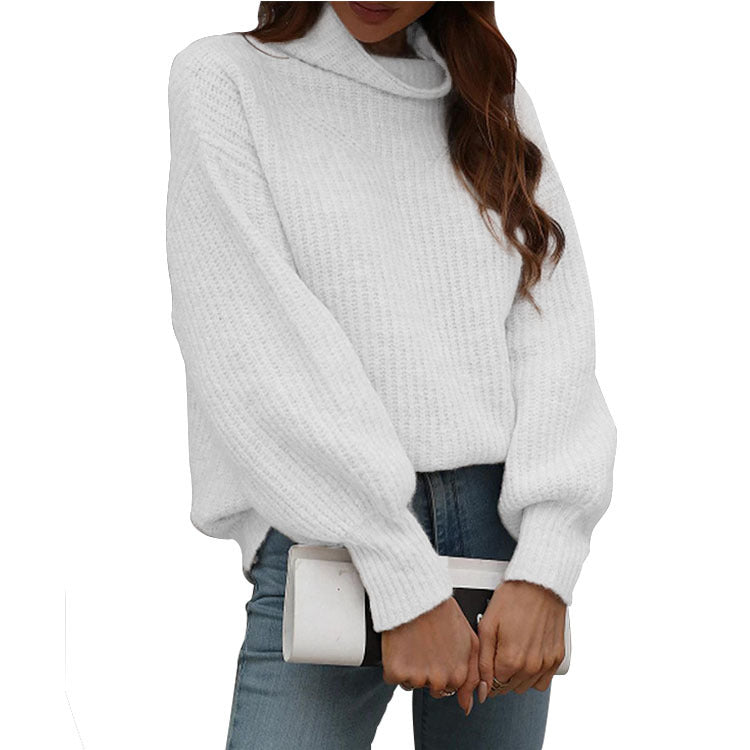 Damen oversized Strickpullover mit lässigem Hohe-Kragen-Design Drune