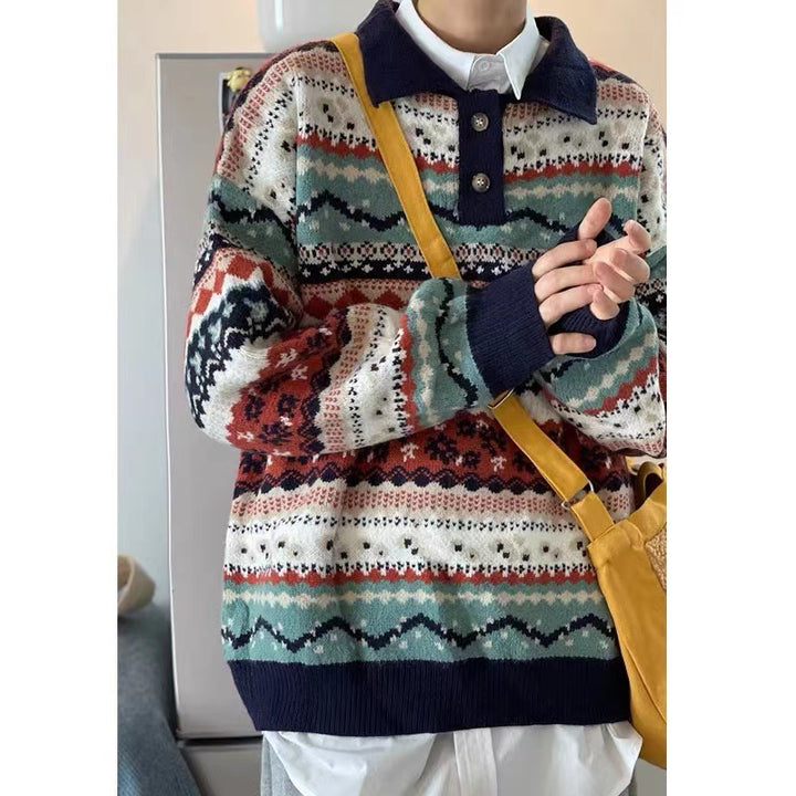 Damen Gemütlicher Strickpullover im ethnischen Muster Drune