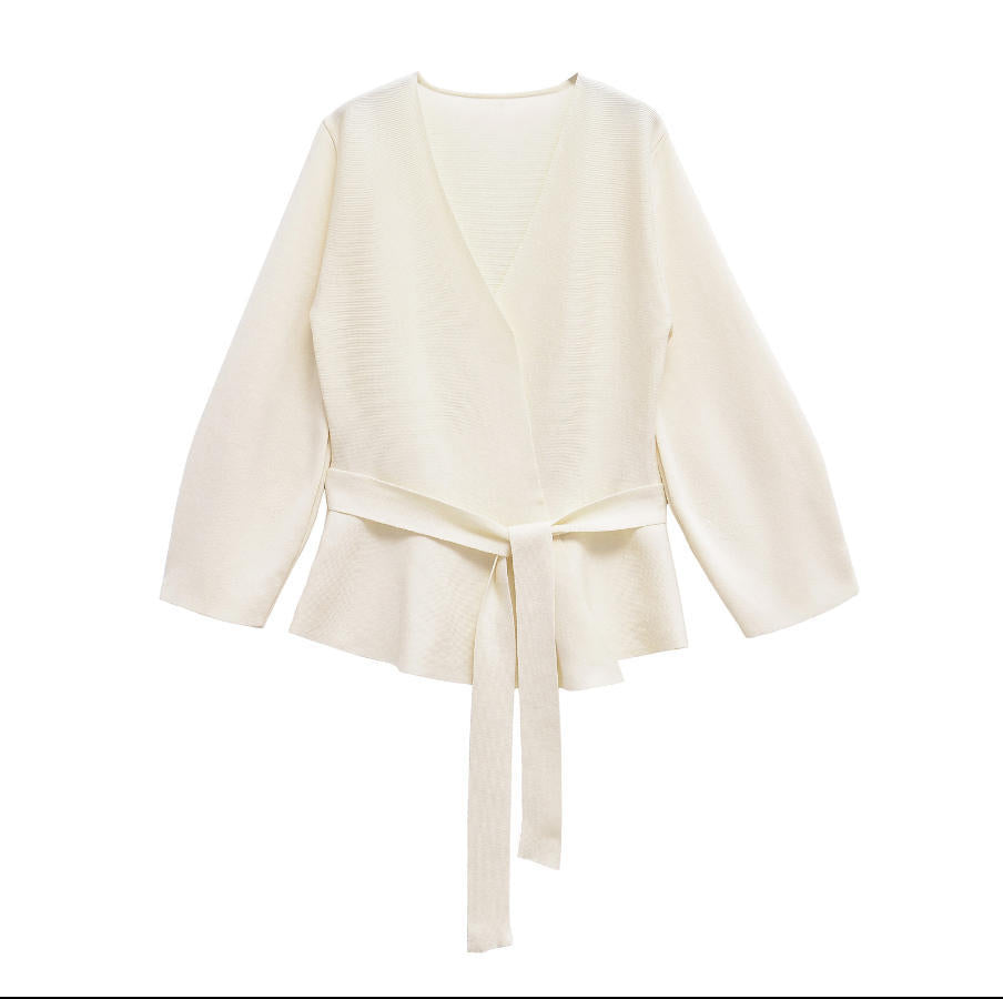 Damen 50+ Wickelcardigan mit V‑Ausschnitt, Taillenband und leichtem Schößchen Drune