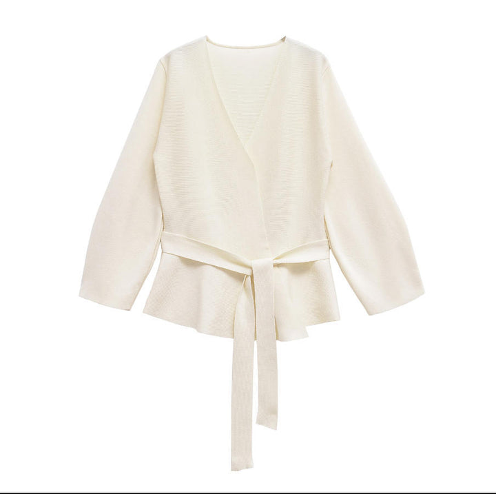 Damen 50+ Wickelcardigan mit V‑Ausschnitt, Taillenband und leichtem Schößchen Drune