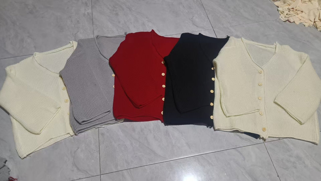 Damen gemütliche Strickjacke mit Knopfverschluss und V-Ausschnitt Drune