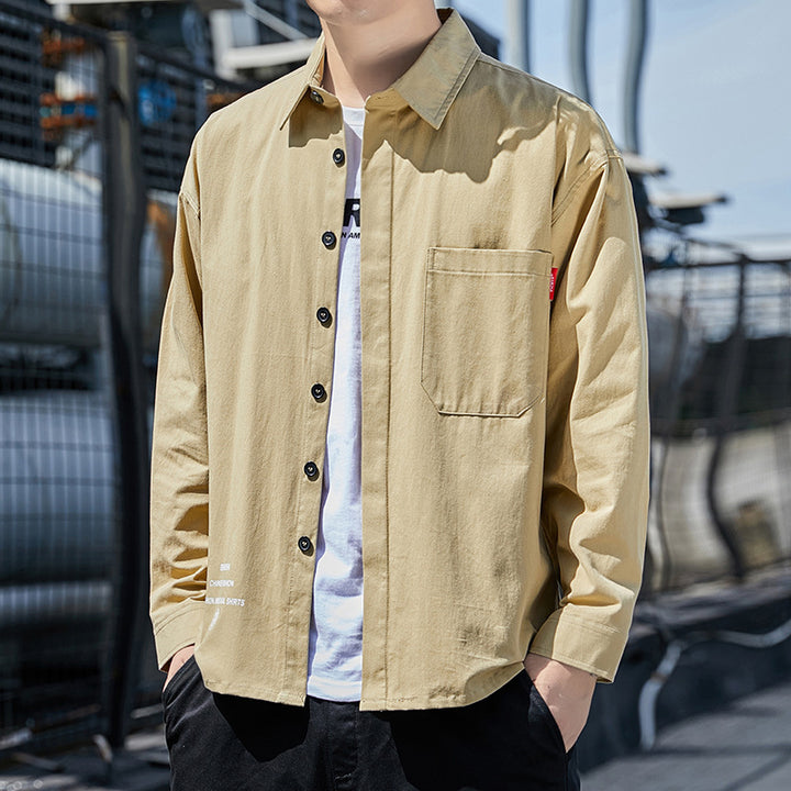 Herren Oversized-Hemdjacke im Casual-Worker-Stil mit Brusttasche und durchgehender Knopfleiste Drune