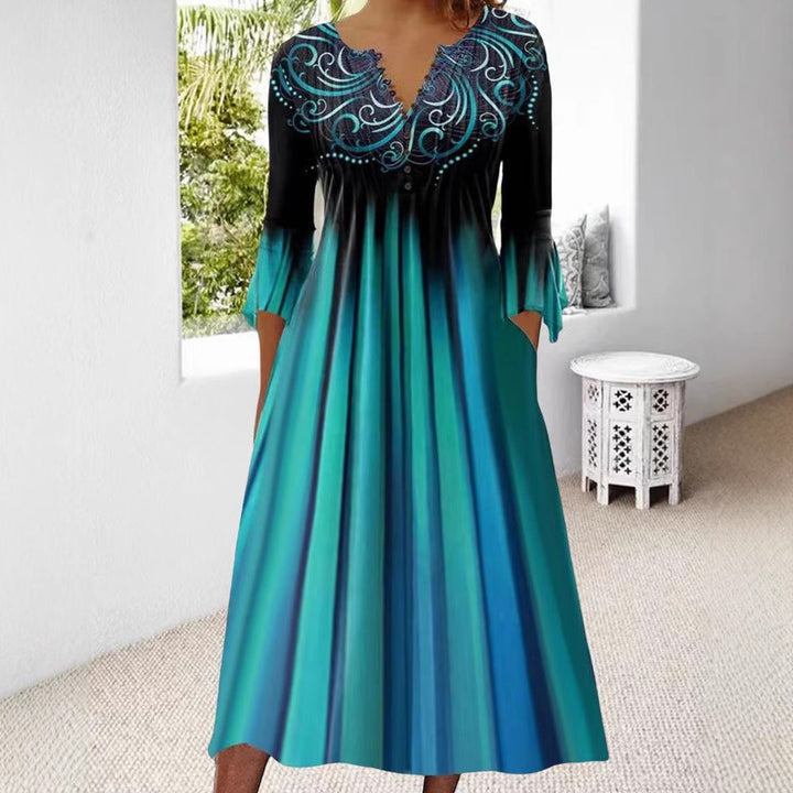 Damen Midikleid mit eleganter Bestickung und fließendem Schnitt Drune
