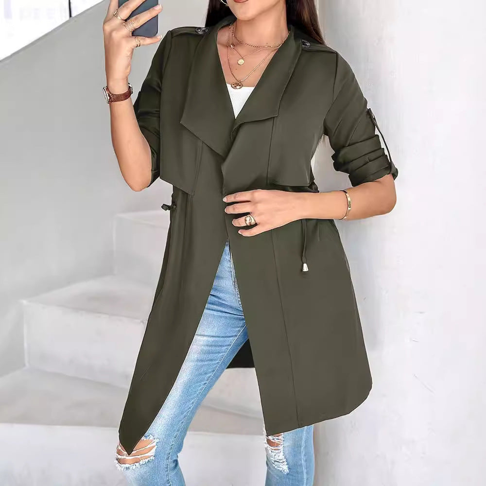 Damen Modische Trenchcoatjacke mit tiefem V-Ausschnitt und praktischen Taschen Drune
