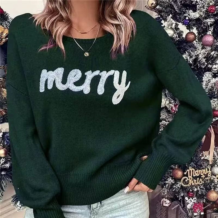 Damen gemütlicher Sweater mit festlichem Aufdruck Drune
