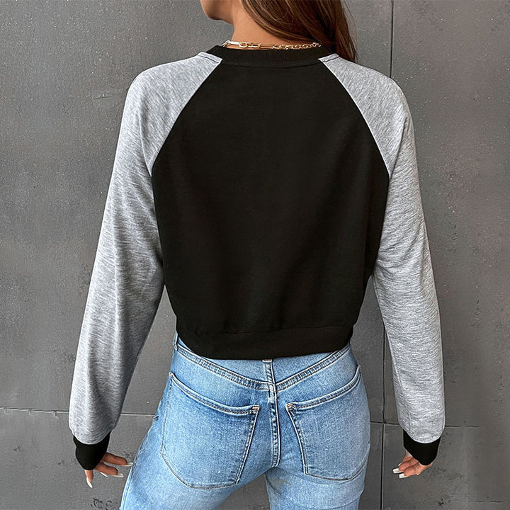 Damen Kurzschnitt-Sweatshirt mit Raglanärmeln und kontrastierenden Ärmeln Drune