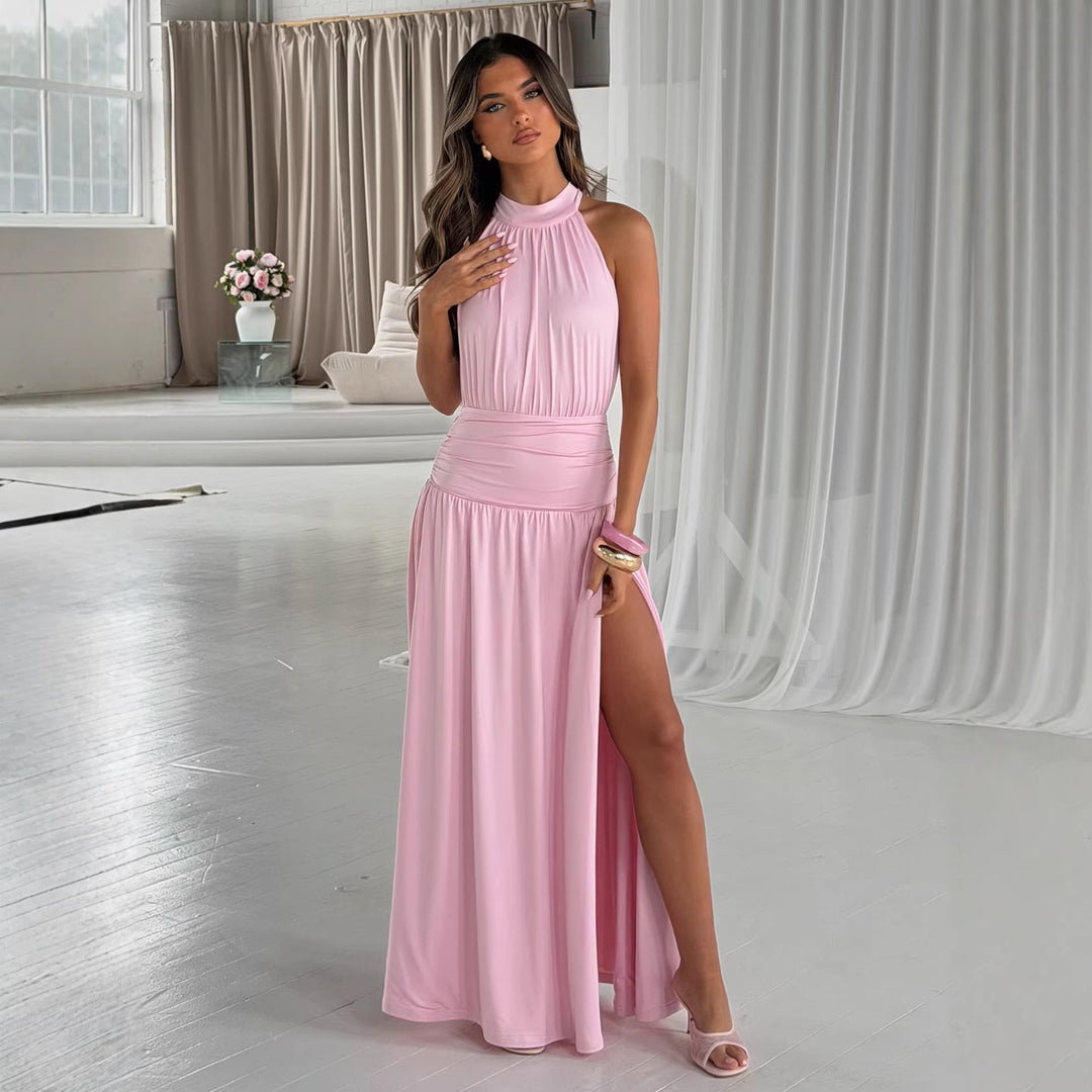 Damen Elegantes Maxikleid mit schimmerndem Stoff und hohem Schlitz Drune