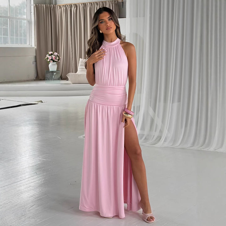 Damen Elegantes Maxikleid mit schimmerndem Stoff und hohem Schlitz Drune