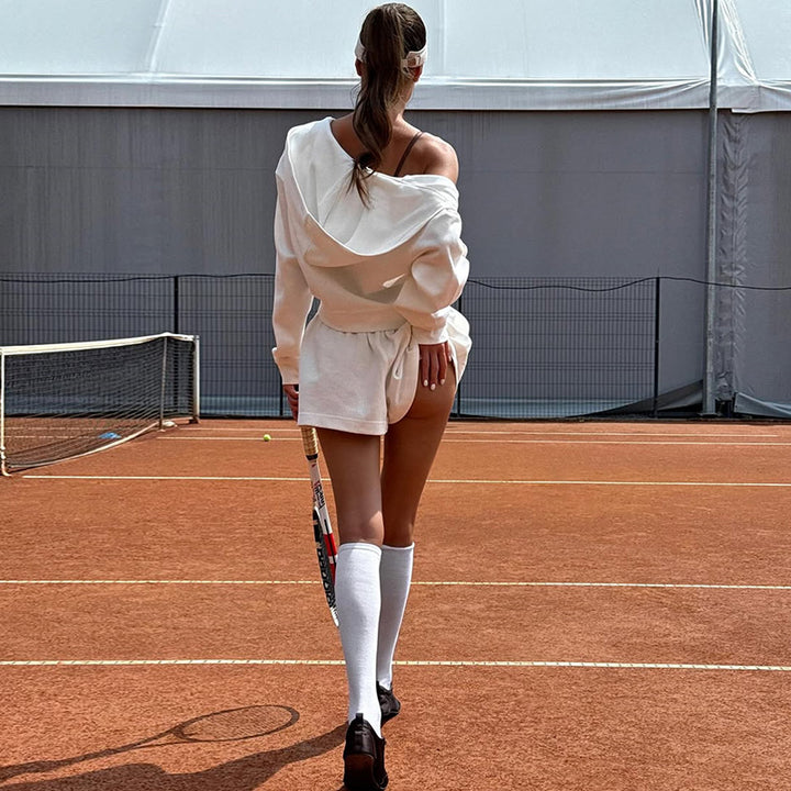 Damen Sportliches Lounge-Set mit cropped Jacke und Shorts Drune