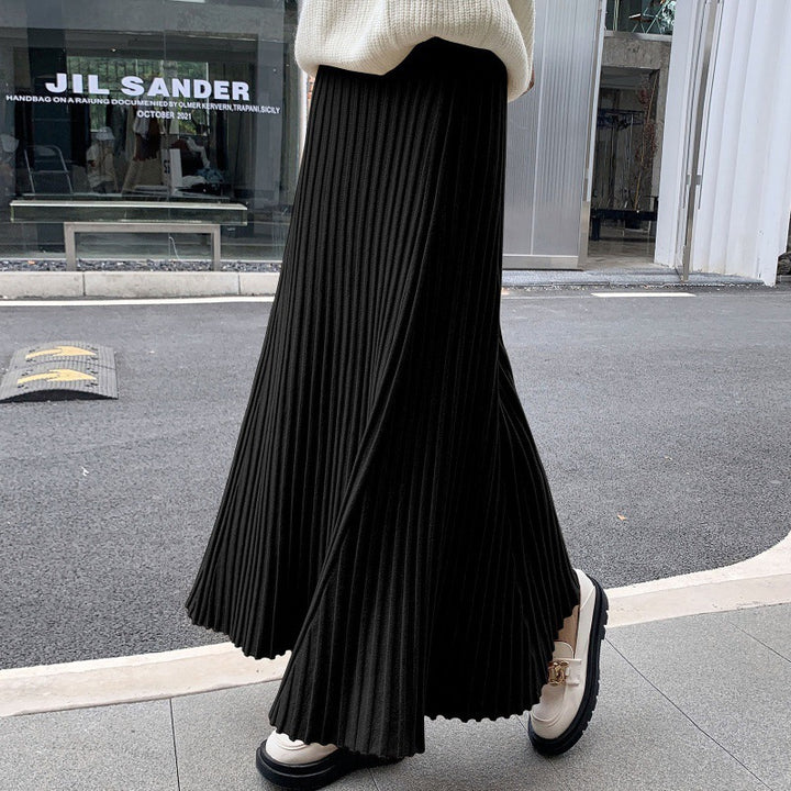 Damen Plissee Maxi-Rock mit eleganter Rippenstruktur Drune