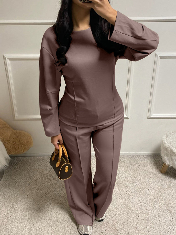 Damen nan weiches Lounge-Set mit tailliertem Sweatshirt, formgebenden Nahtdetails und weitem Palazzohosen-Bein Drune