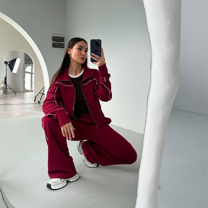 Damen sportliches Freizeitanzug-Set mit stylischem Schnitt und Kontrastnähten Drune