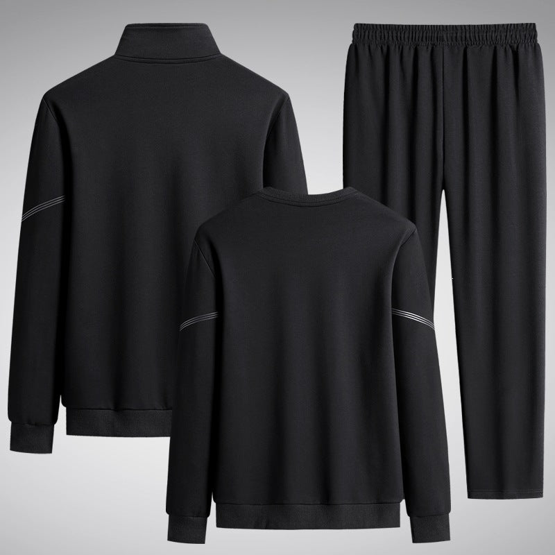 Herren Dreiteiliges Performance-Trainingsset mit Stehkragen-Zipjacke, Rundhals-Sweater & tapered Jogginghose Drune