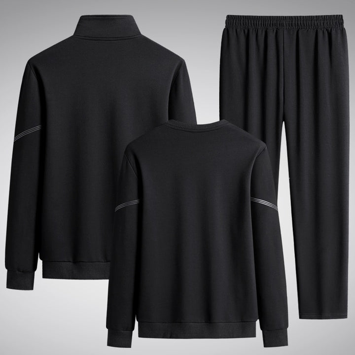 Herren Dreiteiliges Performance-Trainingsset mit Stehkragen-Zipjacke, Rundhals-Sweater & tapered Jogginghose Drune