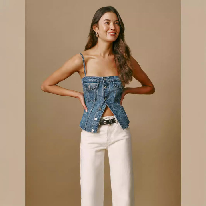 Femme Strukturierte Denim Korsett Top Drune