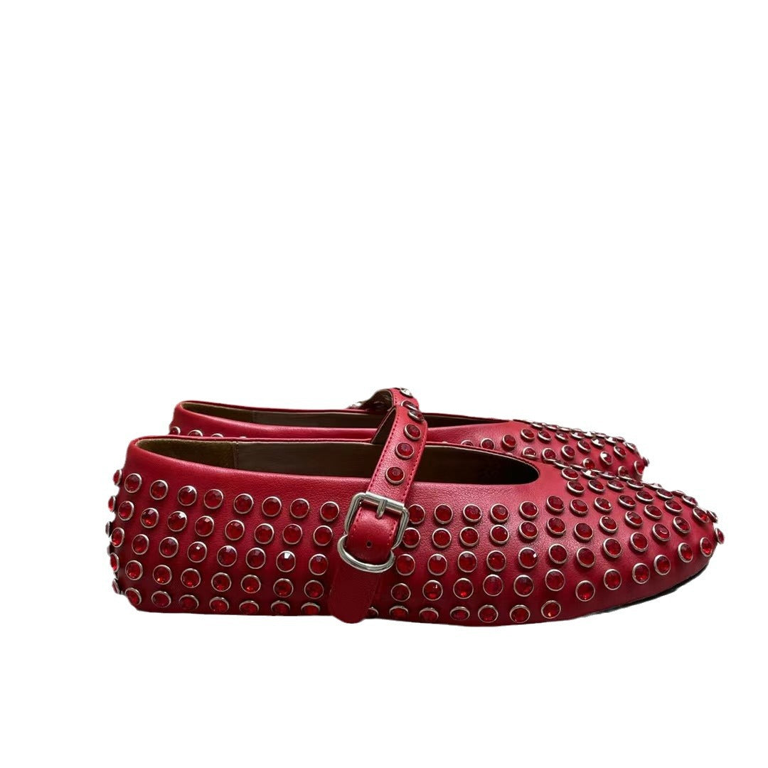 Damen  veredelte Mary‑Jane Ballerina mit Strassbesatz und verstellbarer Metallschnalle Drune