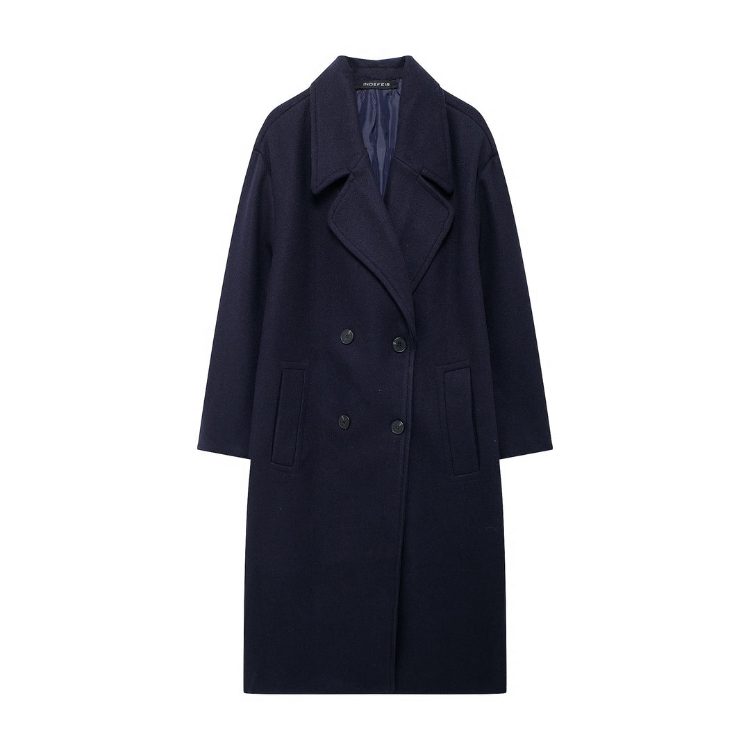 Damen Doppelreihiger Wollmix-Mantel mit Oversize-Schnitt und Reverskragen Drune