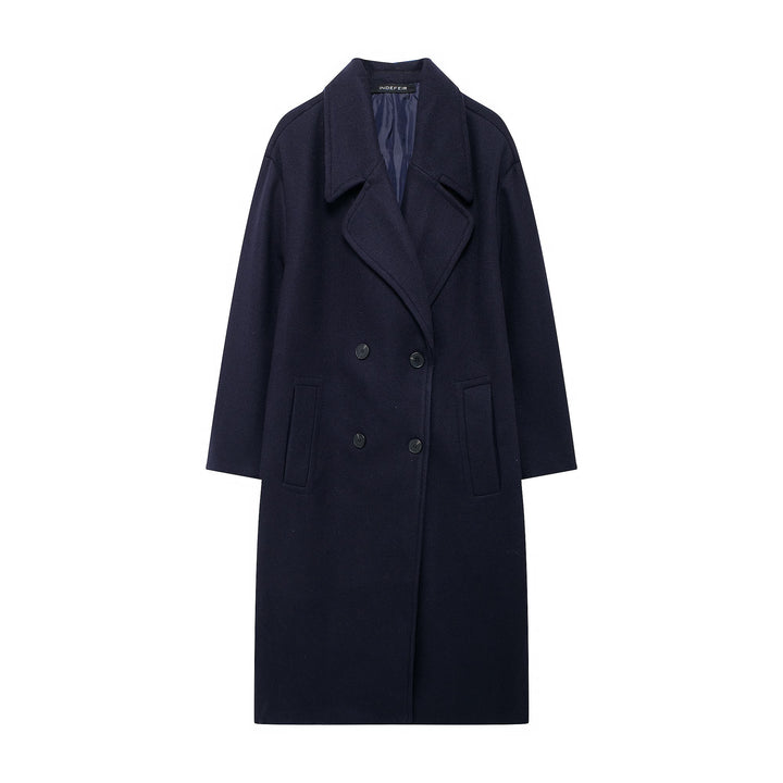 Damen Doppelreihiger Wollmix-Mantel mit Oversize-Schnitt und Reverskragen Drune