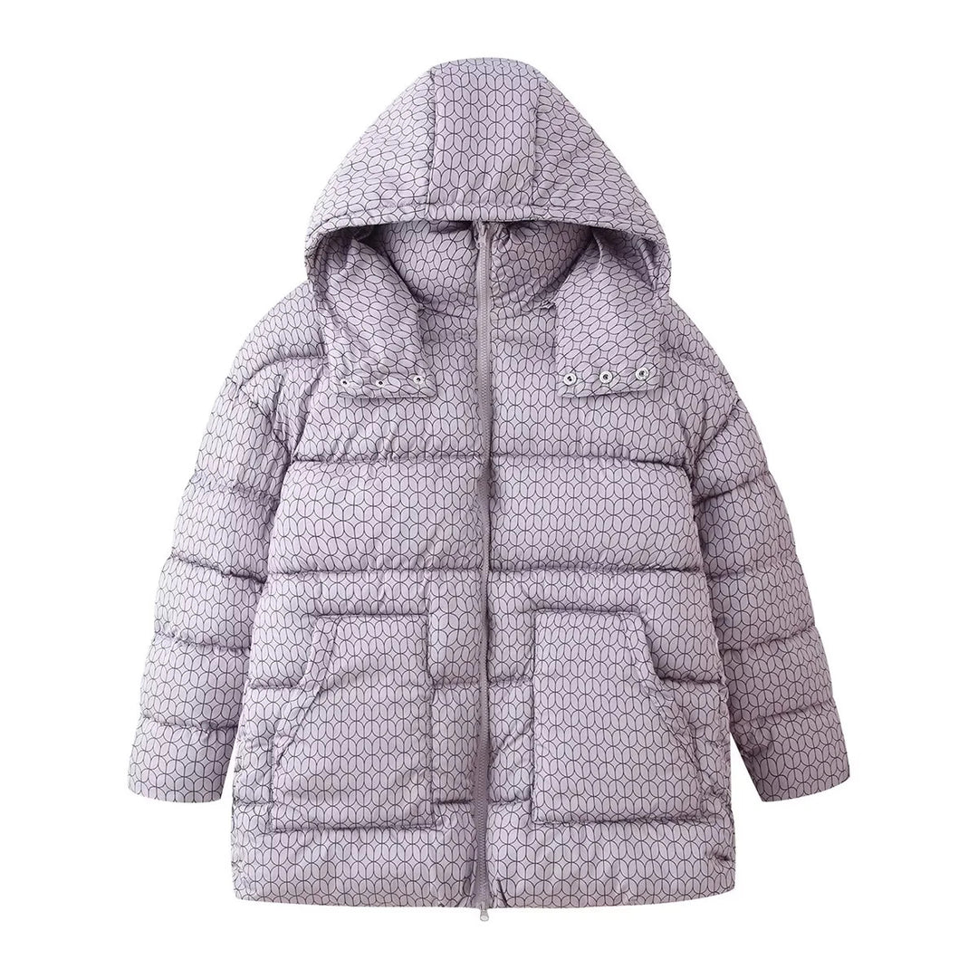 Damen nan gesteppte Kapuzenjacke mit grafischem Steppmuster, zweiwege Reißverschluss und oversized Taschen Drune