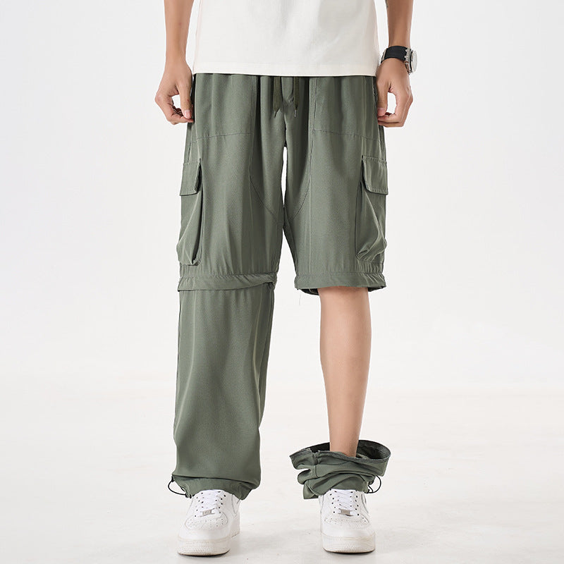 Herren wandelbare Cargo-Zip-Hose mit abnehmbaren Oberschenkeln, großformatigen Pattentaschen und elastischem Kordelbund Drune