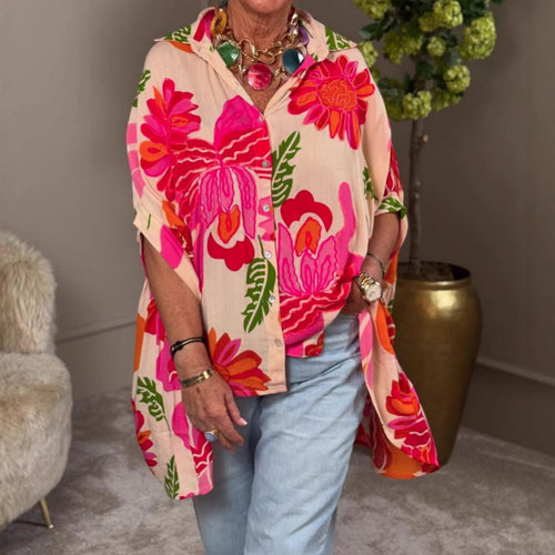 Damen Fließende Kimono-Bluse mit buntem Blumendesign Drune