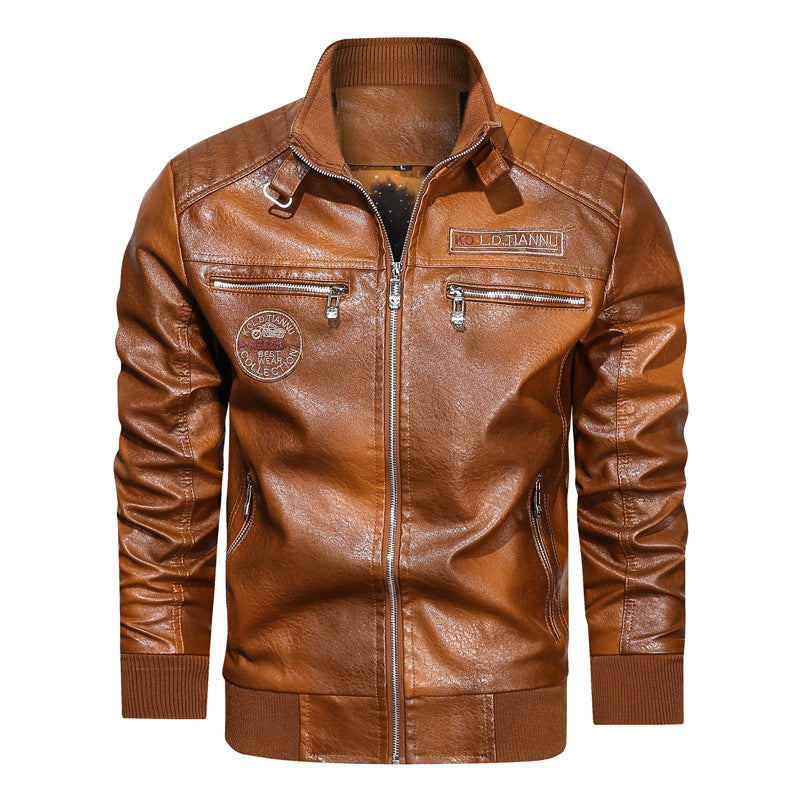 Herren Kunstleder‑Pilotenblouson im Aviator‑Look mit gesteppter Schulterpartie und Reißverschluss‑Taschen Drune
