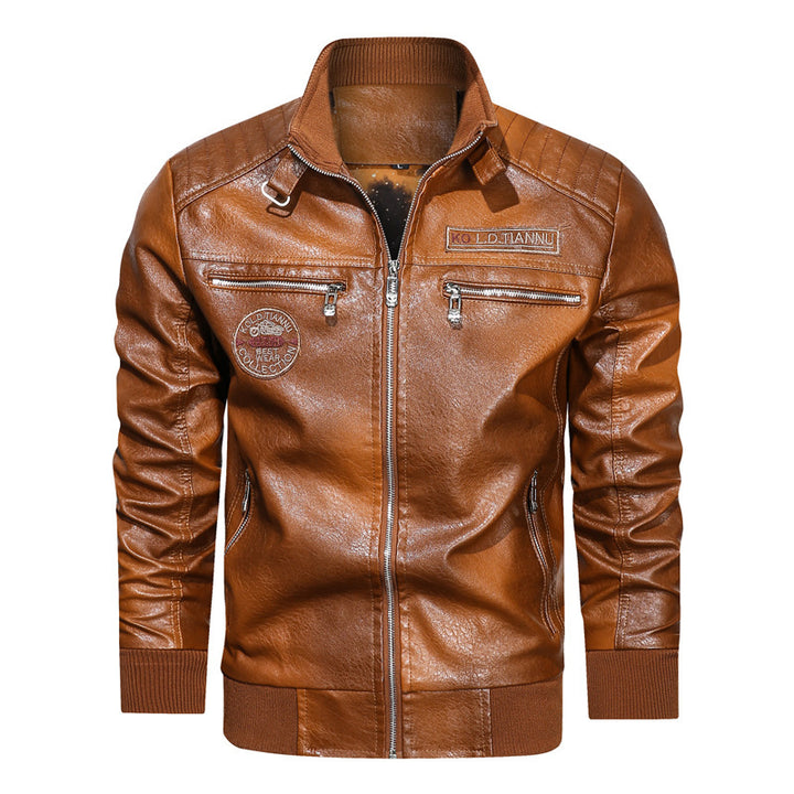 Herren Kunstleder‑Pilotenblouson im Aviator‑Look mit gesteppter Schulterpartie und Reißverschluss‑Taschen Drune