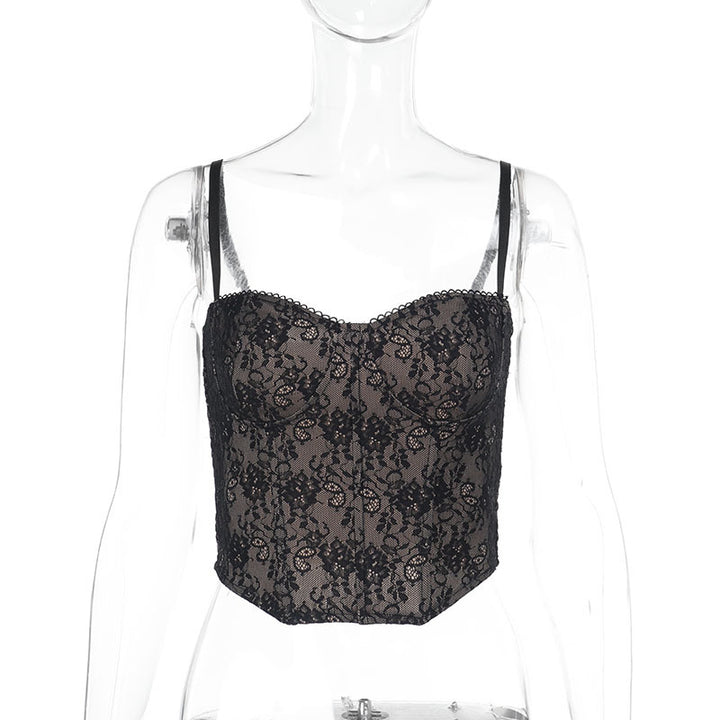 Damen Spitzen-Crop-Top mit verstellbaren Trägern Drune