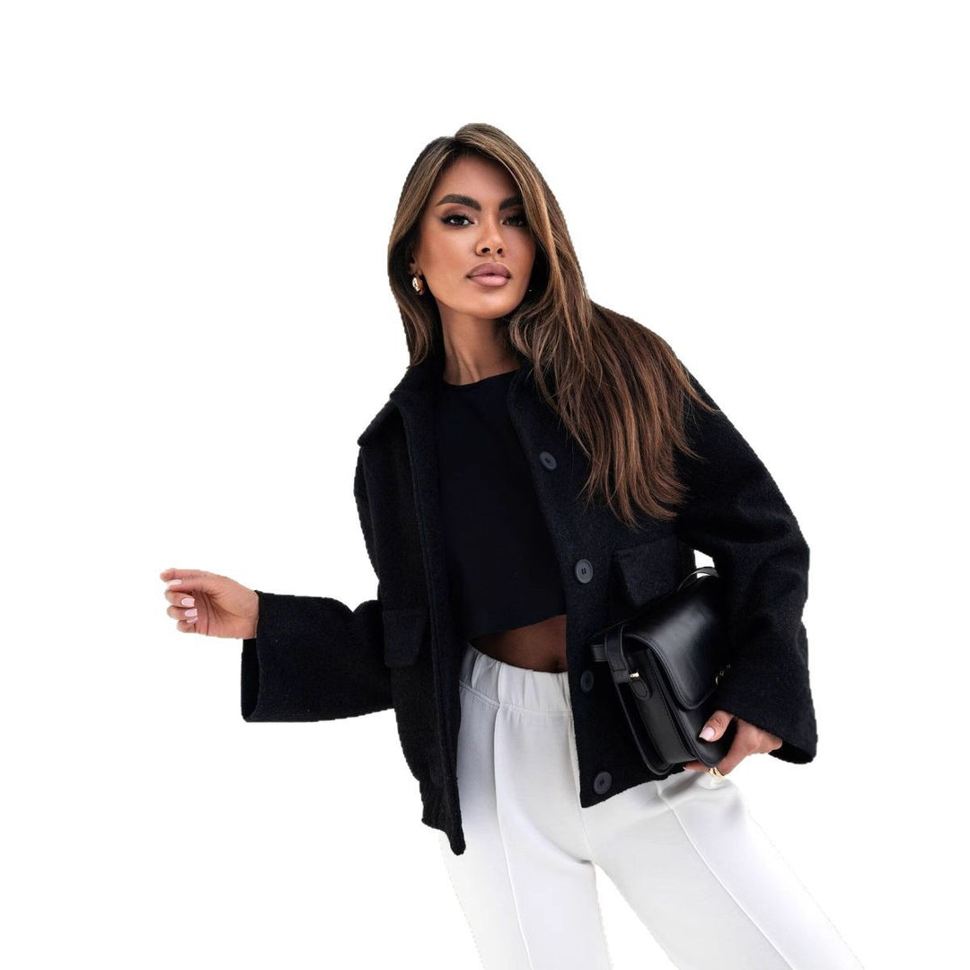 Damen Oversized Wolljacke mit Knopfdetails und elastischen Ärmeln Drune