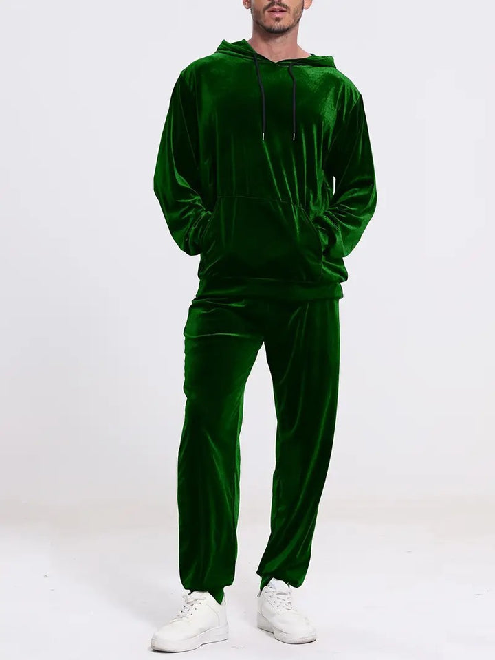 Herren nan Velours-Freizeitanzug mit Kapuzenpullover und lässiger Jogginghose Drune
