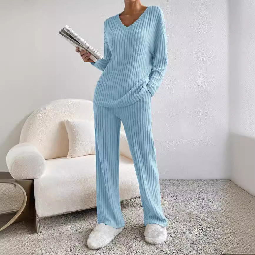 Damen Lässiges Freizeitsweat-Set mit V-Ausschnitt und weitem Schnitt Drune