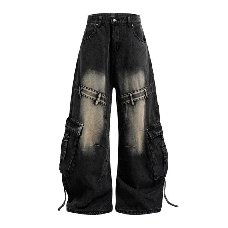 Damen weite Denim-Cargo-Culottehose mit hoher Taille und Multifunktionstaschen Drune
