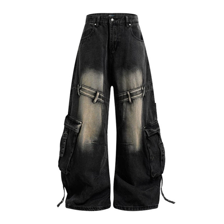 Damen weite Denim-Cargo-Culottehose mit hoher Taille und Multifunktionstaschen Drune