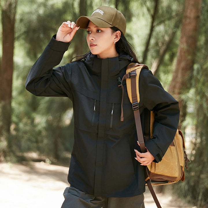Herren technische Outdoorjacke mit Kapuze, wasserabweisender Membran und multifunktionalen Reißverschlusstaschen Drune