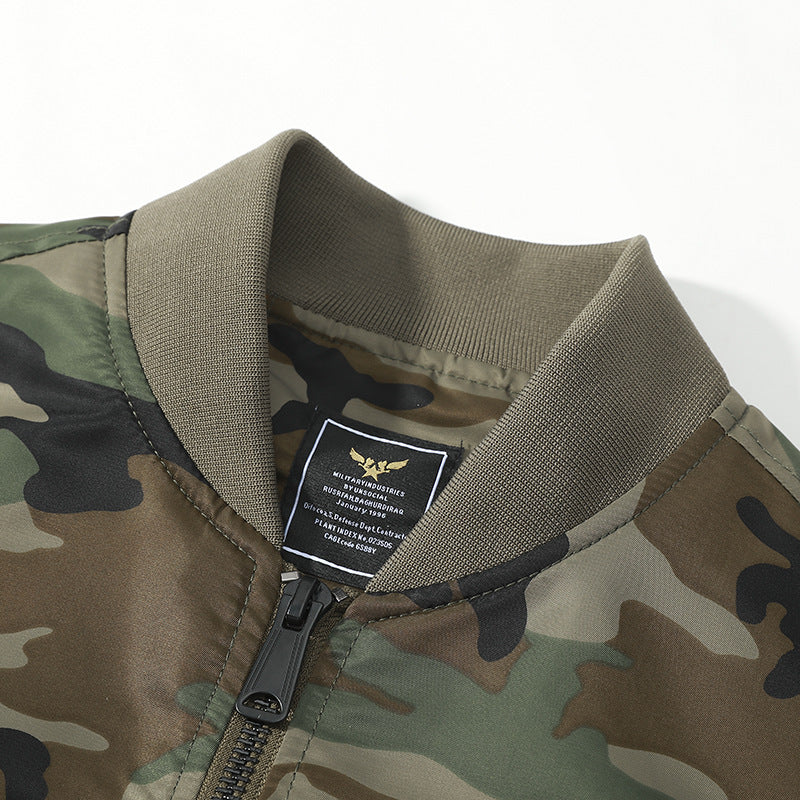 Herren Bomberjacke im Camouflage-Utility-Stil mit Ärmeltasche und Rippbündchen Drune