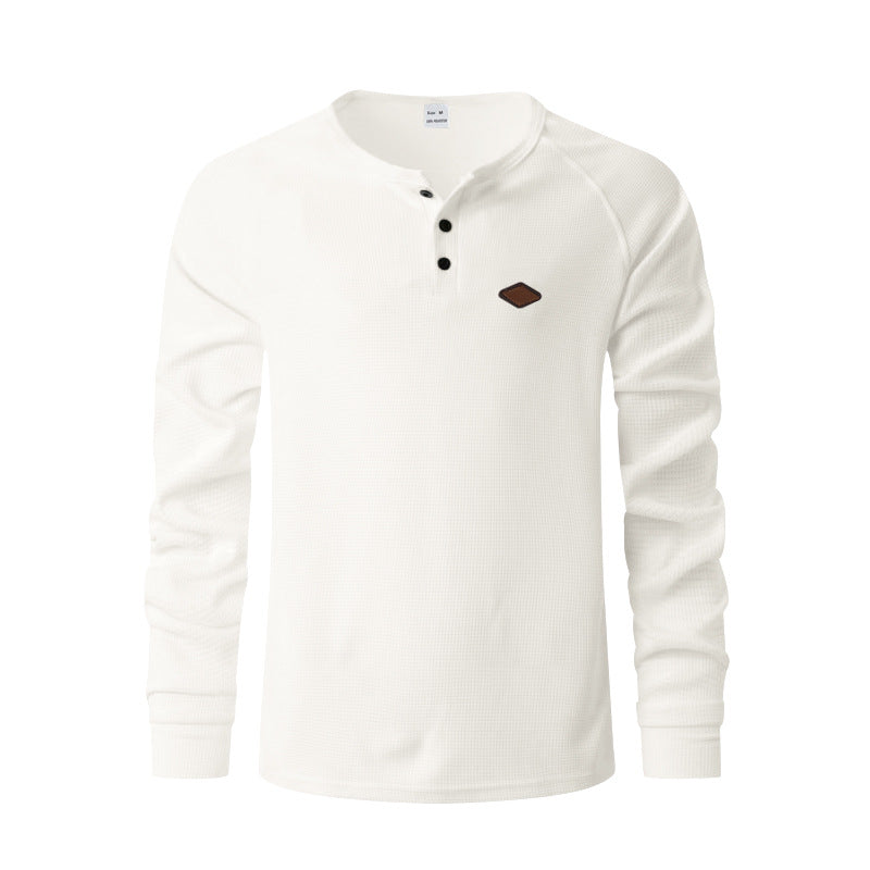 Herren nan strukturiertes Langarmshirt mit kurzer Knopfleiste, Raglanärmeln und dezenter Logo-Applikation Drune