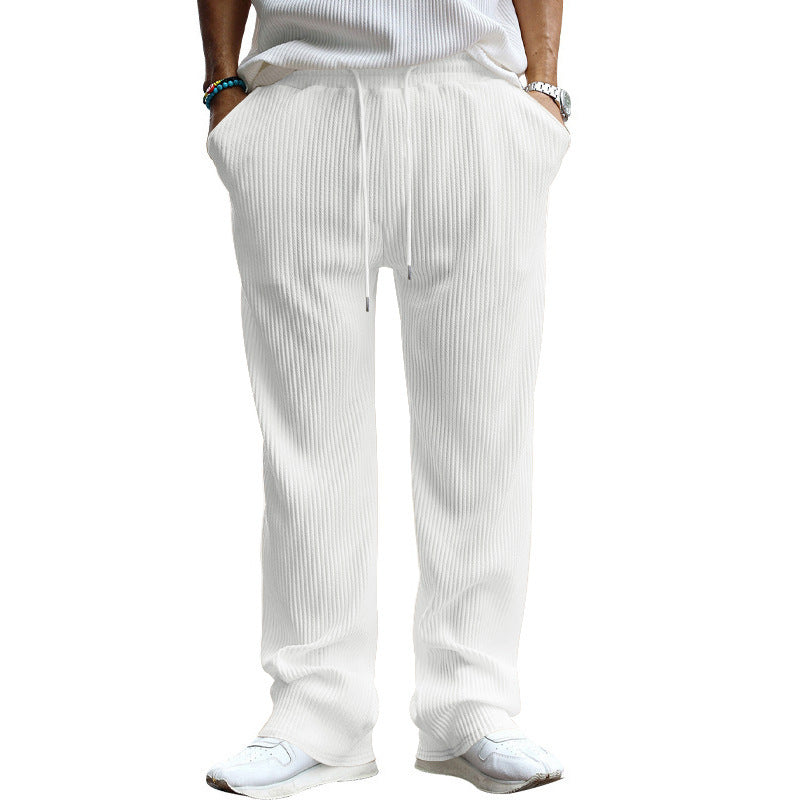 Herren nan lässige Ripp-Freizeithose mit Tunnelzugbund, Eingrifftaschen und geradem Bein Drune