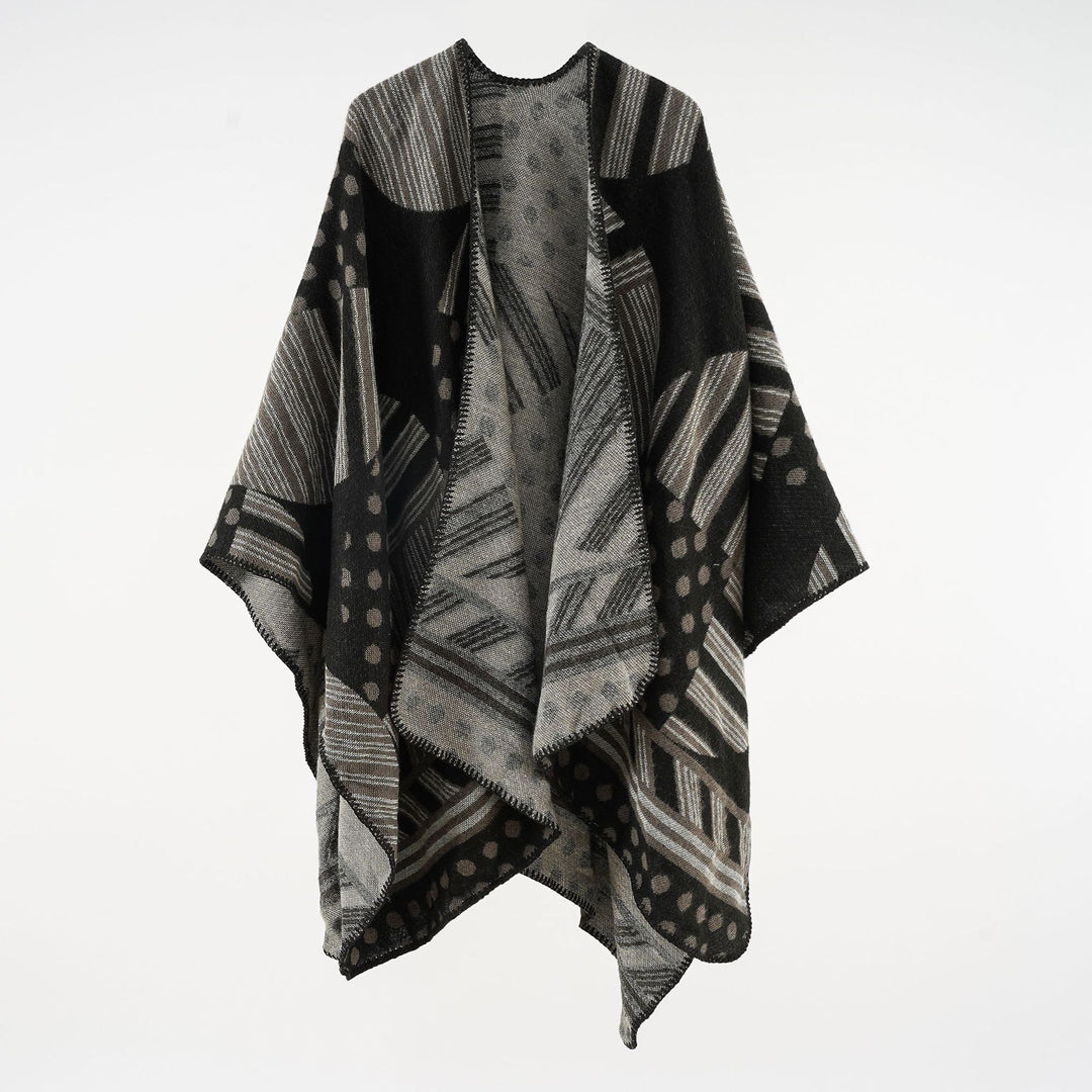 Damen Jacquard‑Ruana mit grafischem Muster und Kettelkante Drune