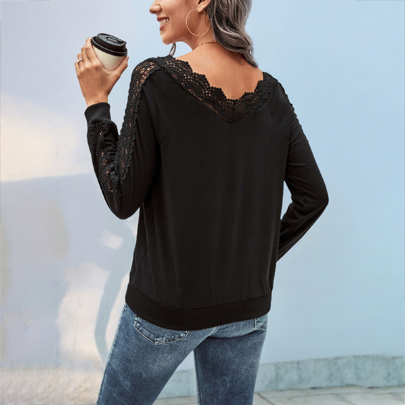Damen Elegantes Strickoberteil mit Spitzenakzenten Drune