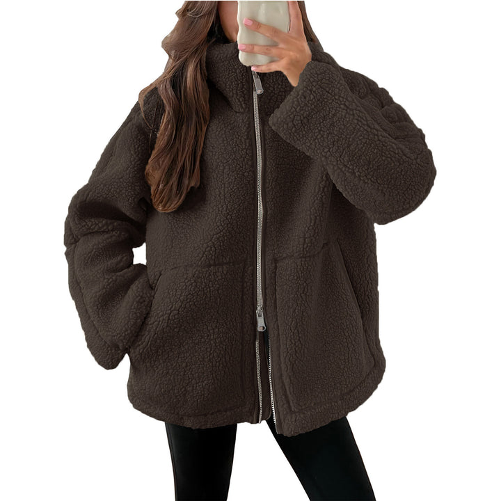 Damen nan oversized Teddyfleece Jacke mit Stehkragen und durchgehendem Reißverschluss Drune