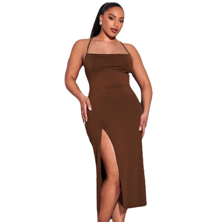 Damen schickes Maxikleid mit Spaghetti-Trägern und seitlichem Schlitz Drune