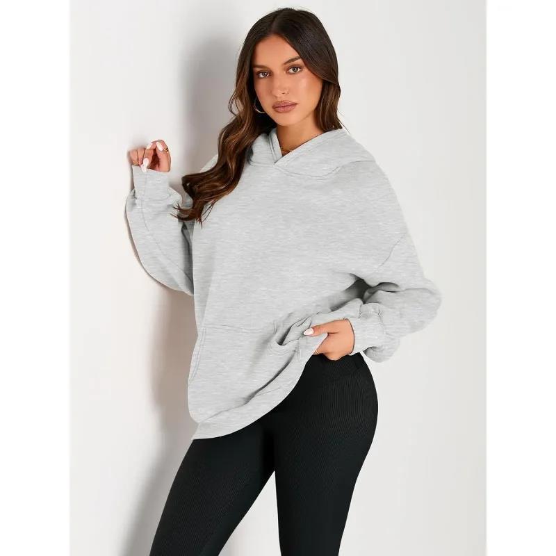 Damen nan oversized Kapuzenpullover mit verlängerter Silhouette und Kängurutasche Drune
