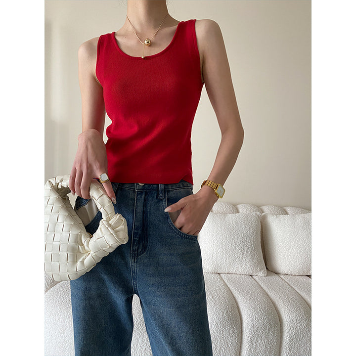 Damen figurbetontes Rippentop mit breitem Rundhalsausschnitt und feiner Textur Drune