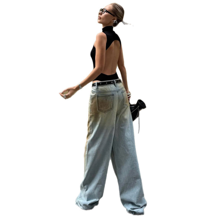 Damen weite Jeans mit einzigartigem Vintage-Waschung Drune