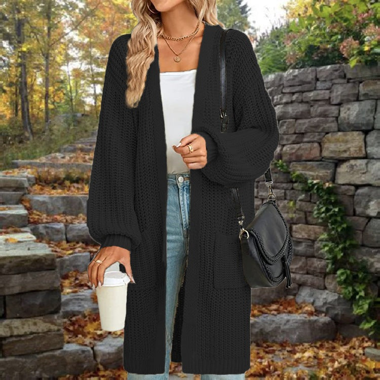 Damen modische Strickjacke mit weit geschnittenen Ärmeln und praktischen Taschen Drune