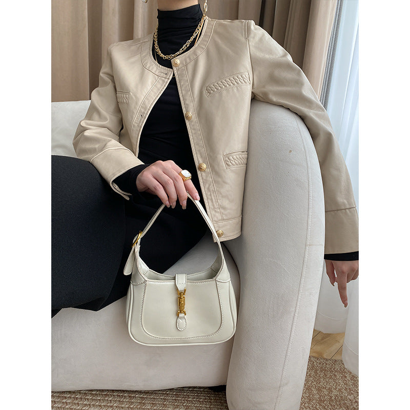 Damen Lederjacke im modernen Stil mit dekorativen Taschen und elegantem Schnitt Drune