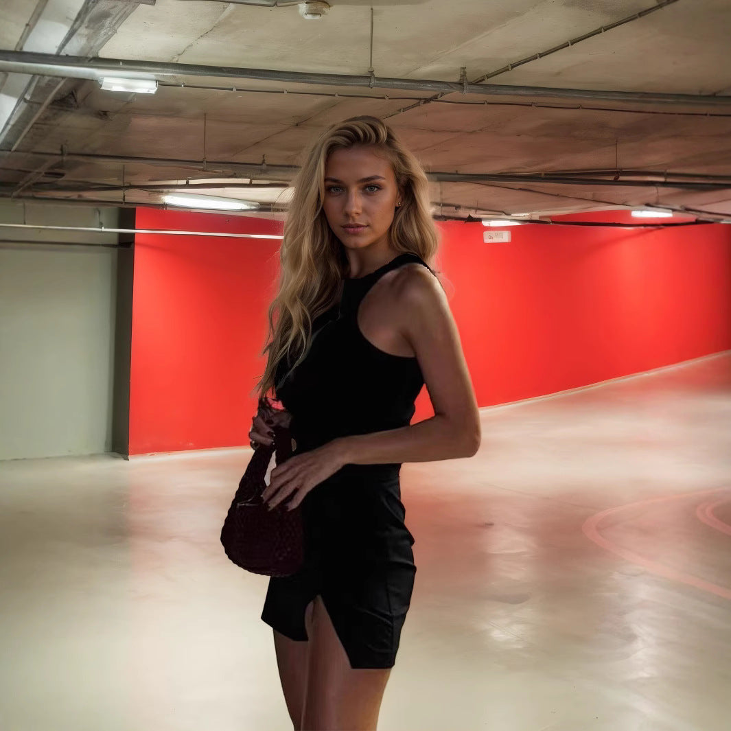 Damen sportliches Mini-Kleid mit tiefem Schlitz und asymmetrischem Design Drune