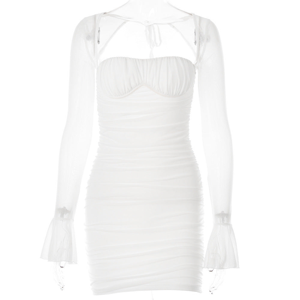 Damen Mini-Kleid mit transparenten Ärmeln und raffiniertem Schnitt Drune