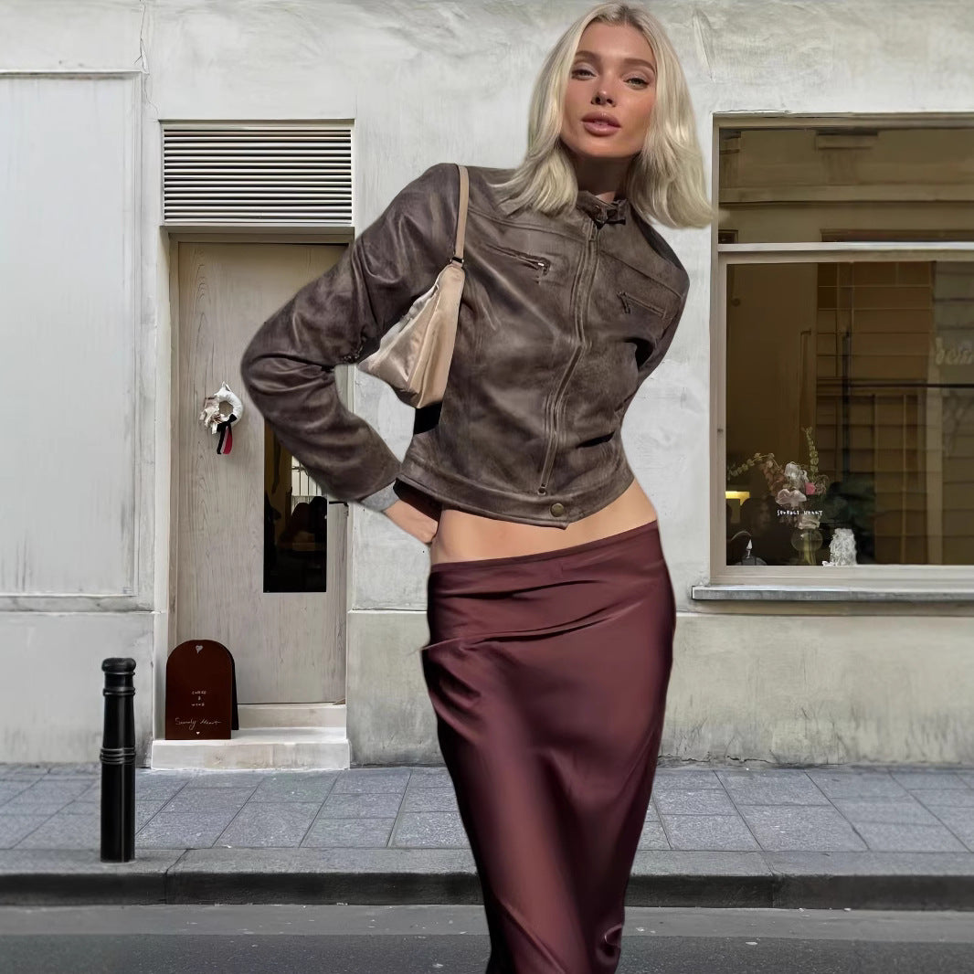 Damen trendige Bikerjacke aus hochwertigem Kunstleder Drune