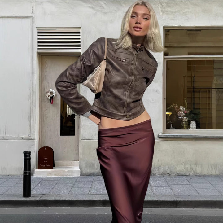 Damen trendige Bikerjacke aus hochwertigem Kunstleder Drune